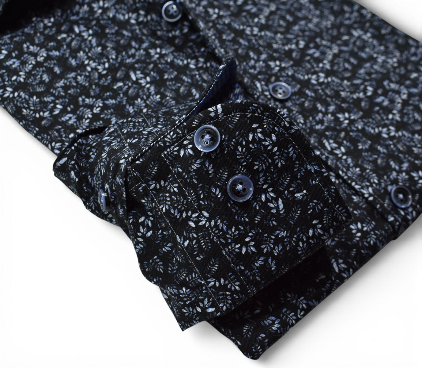 Marcello black with shaded gray floral shirt.