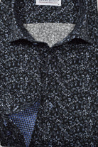 Marcello black with shaded gray floral shirt.