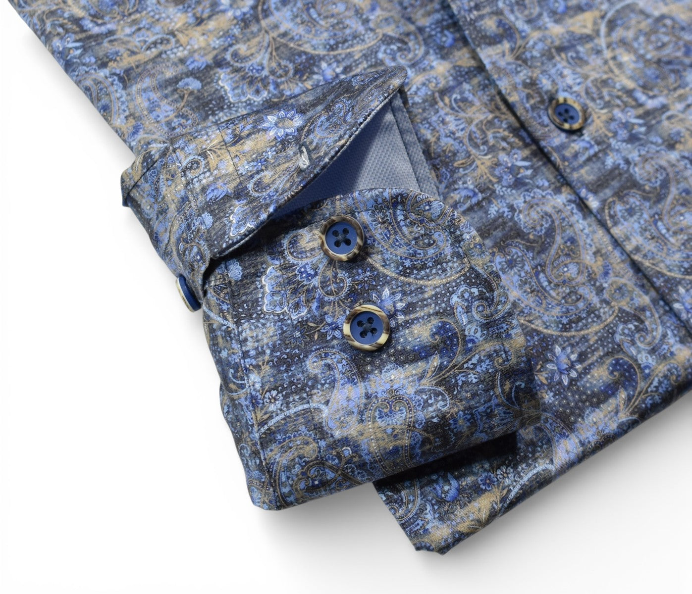 Marcello blended indigo and tan paisley.