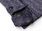 Marcello navy shirt with tan and mocha paisley pattern.