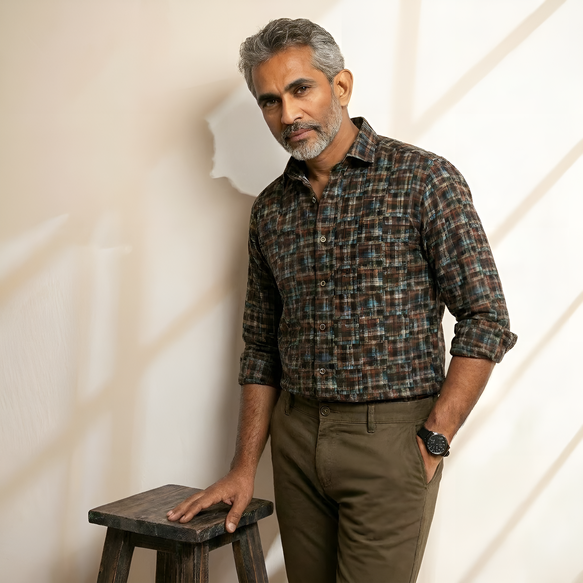 Marcello rustiic earth grid shirt.
