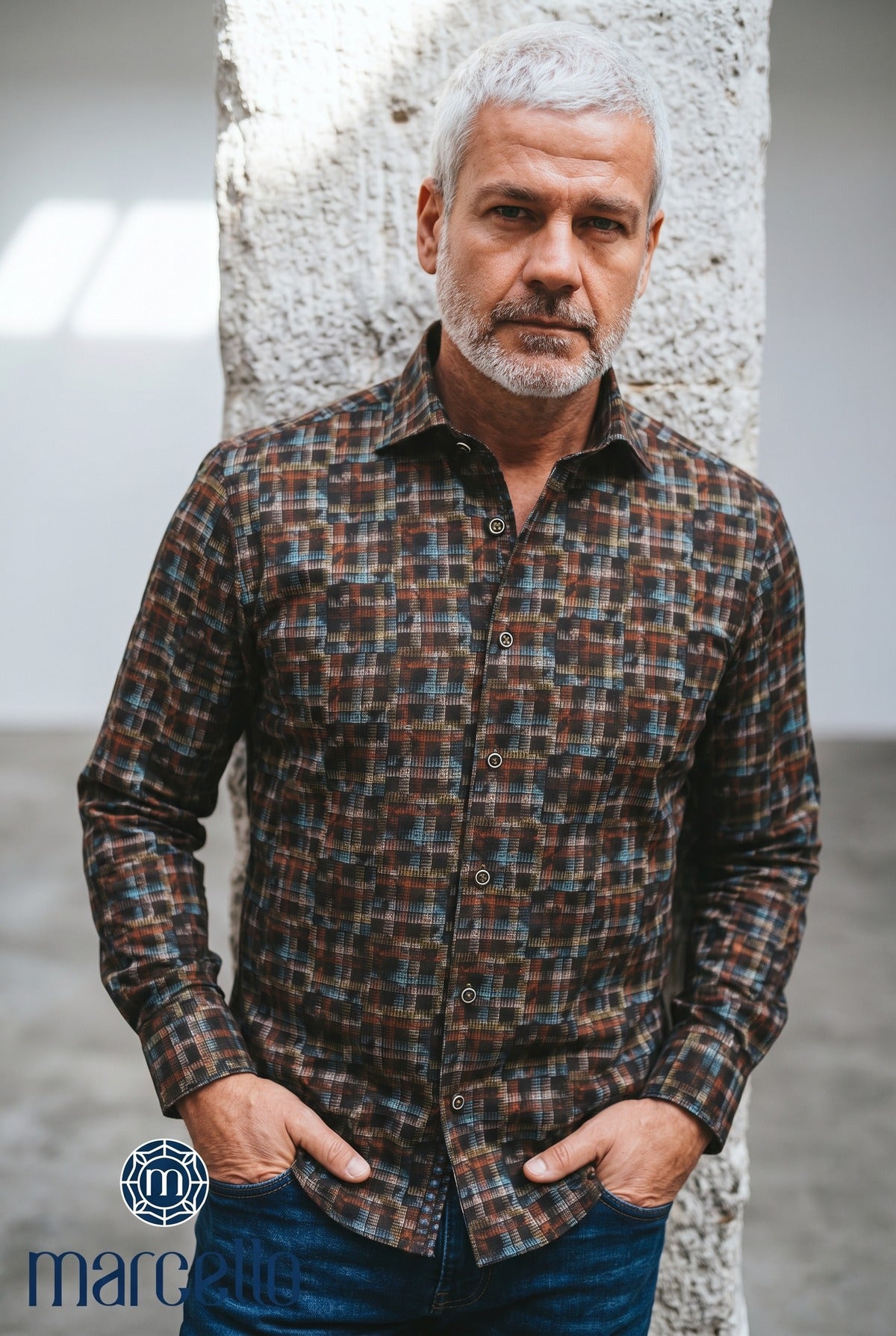 Marcello rustiic earth grid shirt.