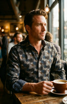 Marcello earth tone brushed circles shirt.