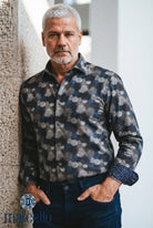 Marcello earth tone brushed circles shirt.