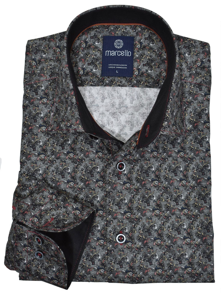 The Nawlins Charcoal shirt has a rich charcoal color and micro floral pattern that adds a hint of rust to your look. Its soft cotton fabric and classic shape will keep you looking sharp and stylish. Make a fashion statement with its matching stitching, custom selected buttons, and contemporary micro floral pattern.