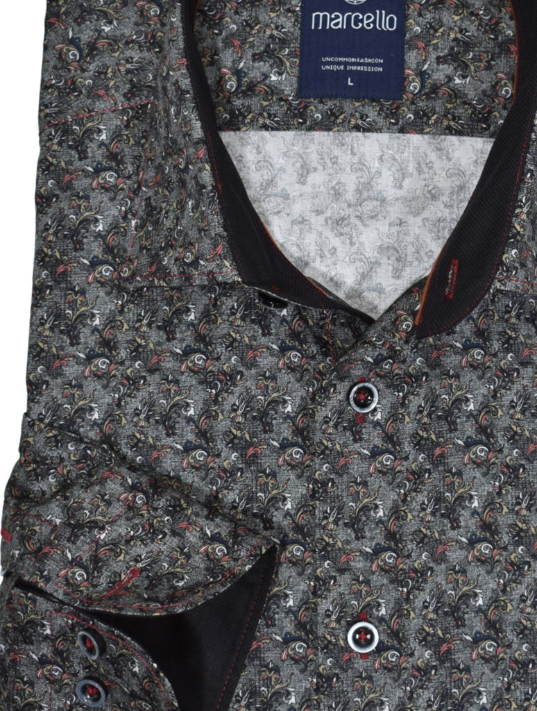 The Nawlins Charcoal shirt has a rich charcoal color and micro floral pattern that adds a hint of rust to your look. Its soft cotton fabric and classic shape will keep you looking sharp and stylish. Make a fashion statement with its matching stitching, custom selected buttons, and contemporary micro floral pattern.
