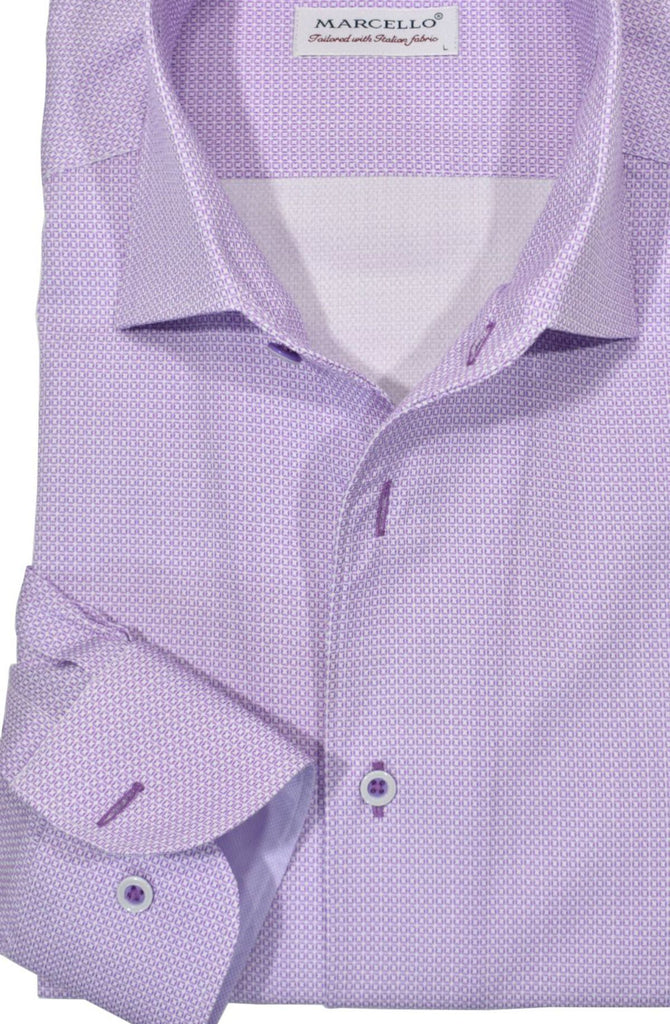 W712R Eaton Classic Micro Grid is a stunning roll-collar model designed exclusively by Marcello. Crafted from an extra-fine fabric with a sophisticated grid pattern, and swathed in a sumptuous medium lilac over a soft cotton ground fabric, this timeless piece is sure to add a touch of class to any wardrobe. Its classic shaped fit offers a timeless silhouette that will never go out of style.
