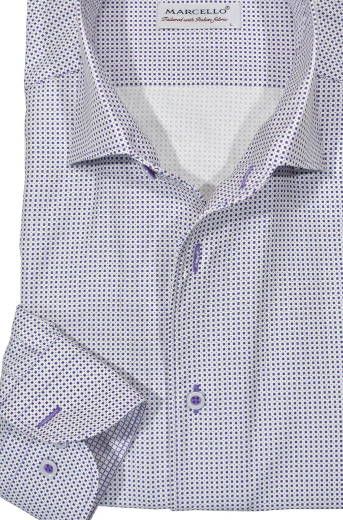 Featuring a sophisticated micro-square pattern crafted from an exquisite combination of cotton and microfiber, herringbone fabric, this open-collar shirt adds an eye-catching touch of class to any ensemble. Precisely matched buttons, expert stitching, and a timeless classic shaped silhouette complete the elegant look.