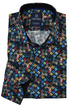 A unique print boasting jewel toned colors on soft cotton sateen fabric. This piece of artistry is designed to remain a unique accessory to any wardrobe. Double tracked stitching, matched buttons and a classic shaped fit complement the fashion look. With its cutting-edge style and traditional silhouette, you'll be ready for any occasion. By Marcello