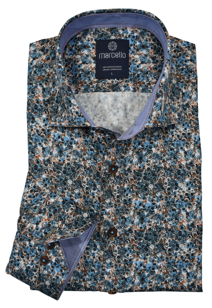 Make a statement in this fashionable mixed pattern design with Earth tones and a touch of teal for an eye-catching finish. Perfect for a casual look with jeans, or dress it up with tailored trousers for a sophisticated ensemble. Uniquely crafted with double track stitching, premium fabric and a classic shaped fit. By Marcello