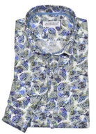 Introducing W799 Schooled Paisleys shirt! This soft cotton sateen fabric features a vibrant array of small open paisleys that make it the perfect choice for any outfit. With a classic shaped fit and double track contrast stitching, you’ll look your best in any situation. Shirt by Marcello