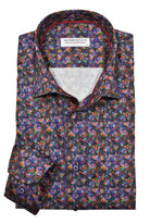 Introducing the Marcello Mini Stained Glass Sport Shirt! This shirt features a stunning stained glass design in multi jewel toned colors. With its rich and vibrant hues, this shirt is perfect for any occasion and adds a touch of liveliness to your wardrobe. Try it with any bottom for a cool and effortless look.