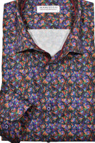 Introducing the Marcello Mini Stained Glass Sport Shirt! This shirt features a stunning stained glass design in multi jewel toned colors. With its rich and vibrant hues, this shirt is perfect for any occasion and adds a touch of liveliness to your wardrobe. Try it with any bottom for a cool and effortless look.