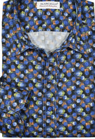 Elevate your style with the Marcell Floating Geometric sport shirt. The mesmerizing geometric pattern seemingly floats, while the vibrant royal, mango, and gold colors add a touch of cool. Crafted with double track stitch detailing, this piece is the perfect statement accessory for any fashion-forward individual.