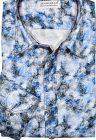 Get ready to turn heads with the Marcello Denim Paisley sport shirt. The cool shaded denim and indigo fabric is adorned with floating white paisleys, creating a unique and stylish look. Perfectly paired with jeans, this shirt also features contrast dark navy double track stitching for an added touch of sophistication. Upgrade your wardrobe and effortlessly stand out in this must-have piece.