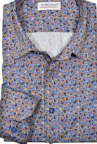 Get ready to make a statement with the Marcello W928 Primetime Paisley shirt. Crafted with rich orange and blue paisleys, this shirt boasts a vibrant style that is perfect for any occasion. The mini paisley pattern adds a unique touch, while the fine blue stripe and accent colors add a touch of sophistication. Don't be afraid to stand out with this cool and not-so-bold shirt.