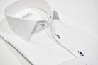 A white shirt never goes out of style. Add in a tonal paisley pattern to enhance the fashion. Featuring a Marcello exclusive one piece roll collar that stands perfectly and the upper placket doesn't curl. Fantastic worn alone with pant or jeans or excellent under a sport coat. By Marcello