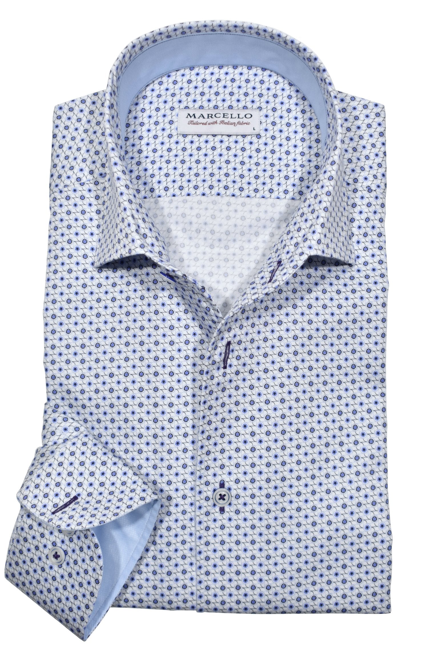 Look sharp and stay cool in our Marcello Linked Medallion Roll Collar Shirt. 