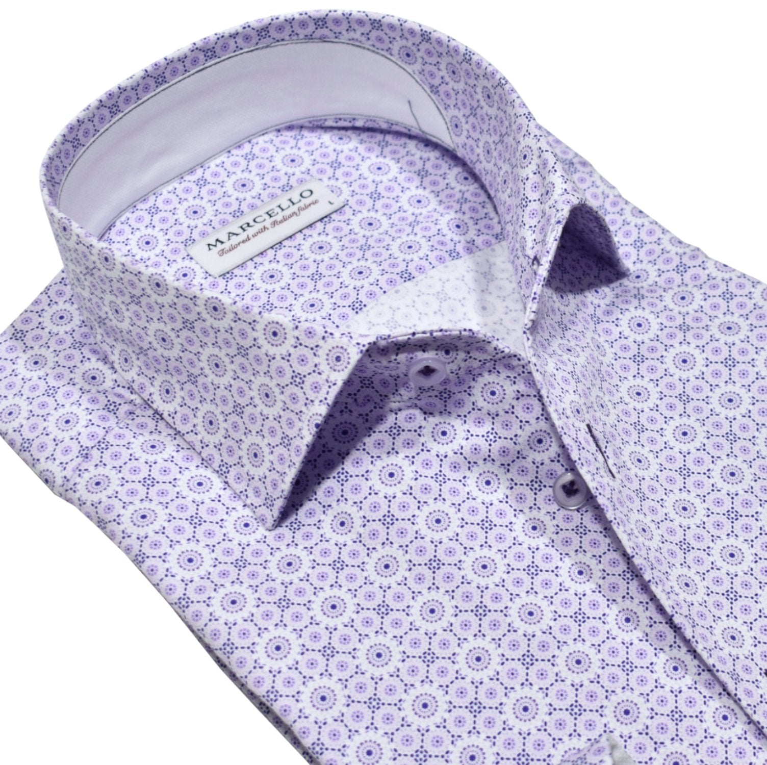 Marcello lilac colored, one piece roll collar shirt in soft cotton.