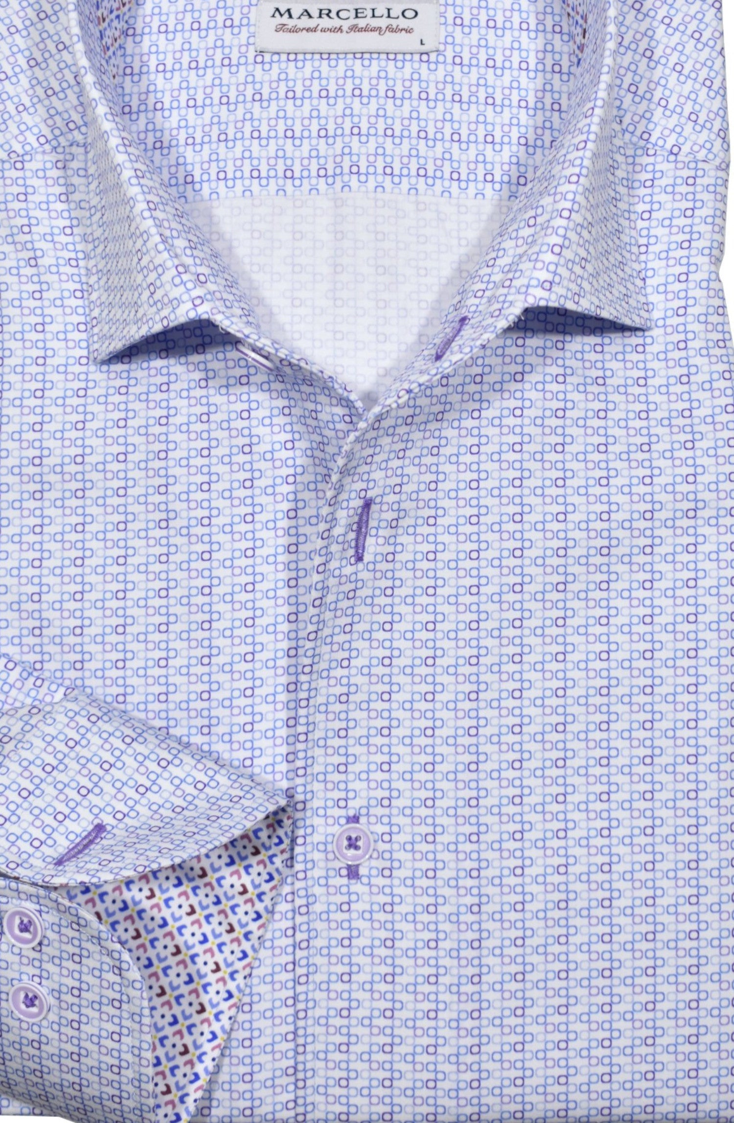 Introducing our Marcello Chain Link Circle Roll Collar Shirt - the perfect blend of traditional style and modern elegance.