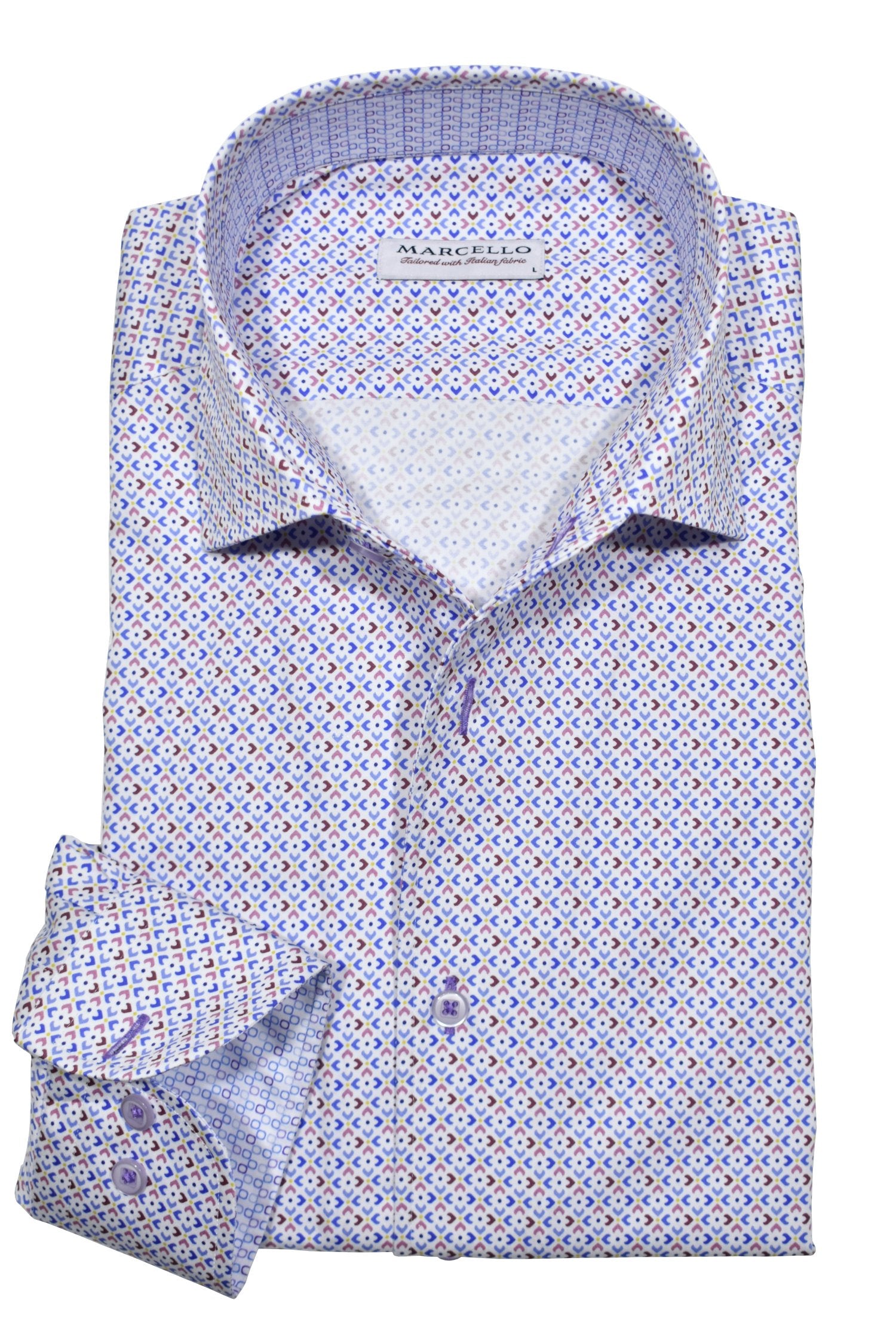 Marcello exclusive one piece roll collar with a diamond pattern printed on soft cotton fabric.