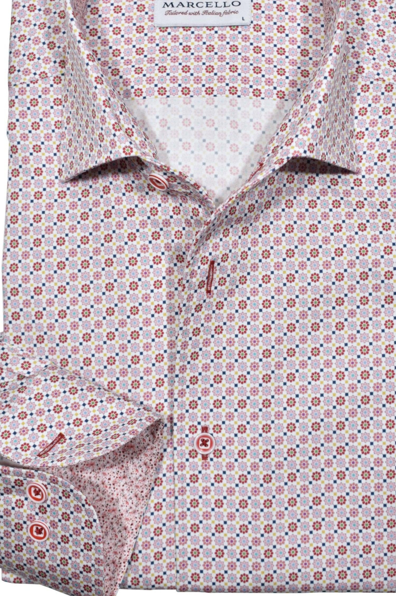 Elevate your spring wardrobe with our Marcello Spring Medallion Roll Collar Sport Shirt.