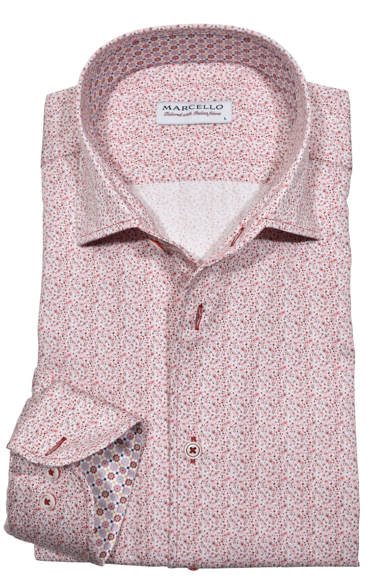 This Marcello Red Fine Abstract Shirt is made with soft cotton fabric for ultimate comfort.