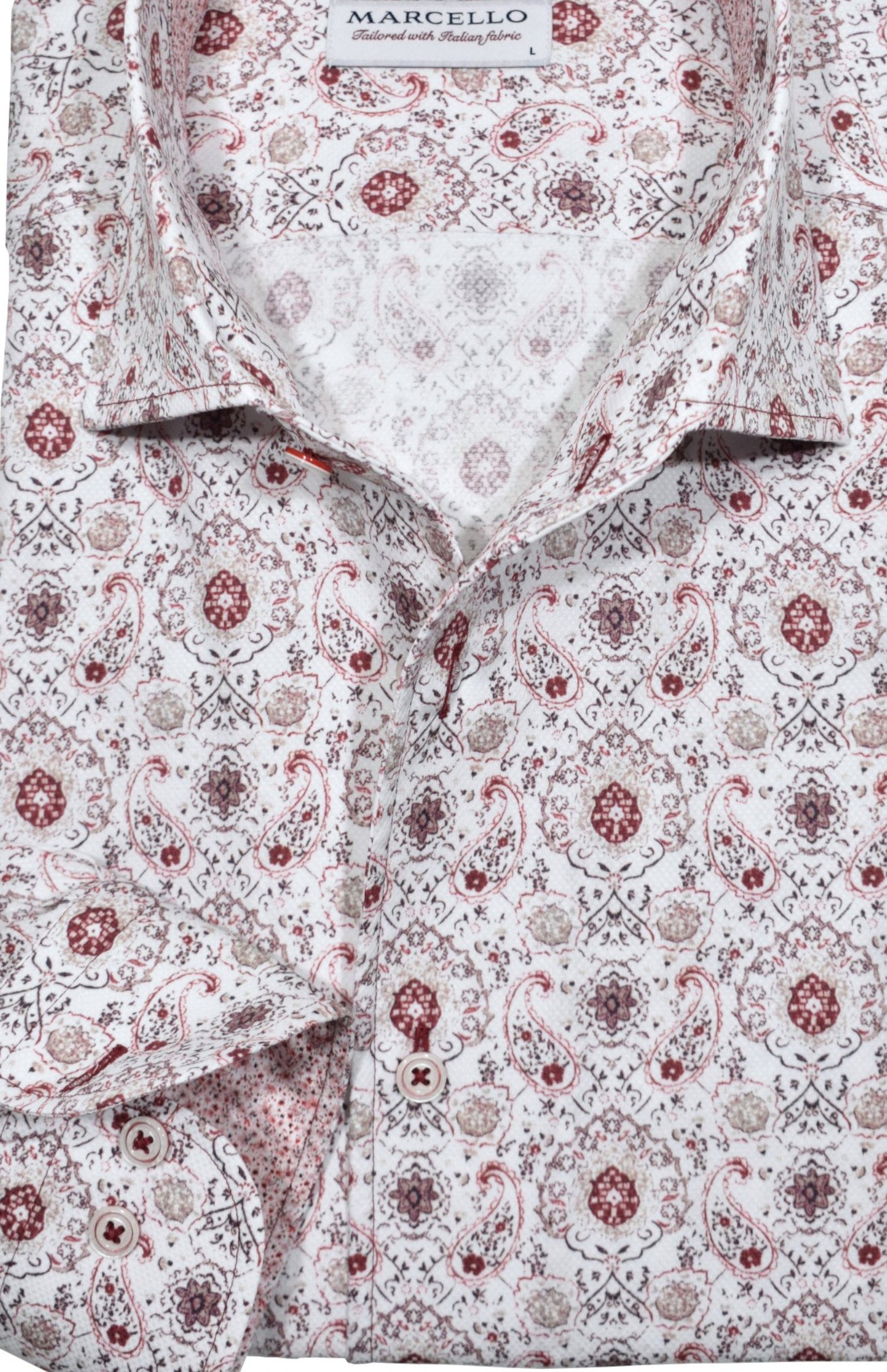 Elevate your style with our Marcello Milano Paisley Roll Collar. Created with a cool Italian printed design