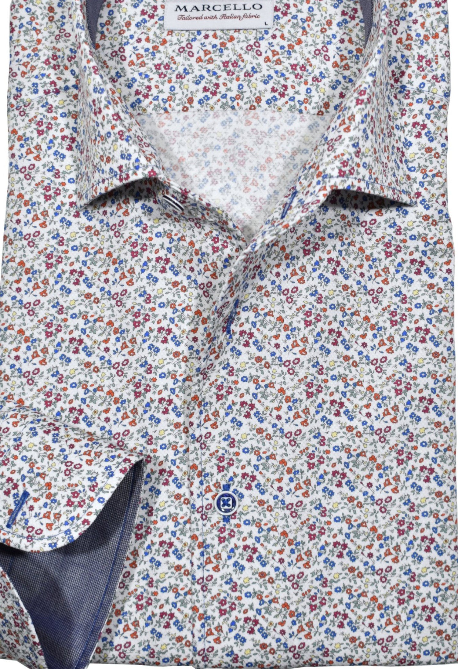 Elevate your style with our Marcello Red Mini Floral Roll Collar shirt.