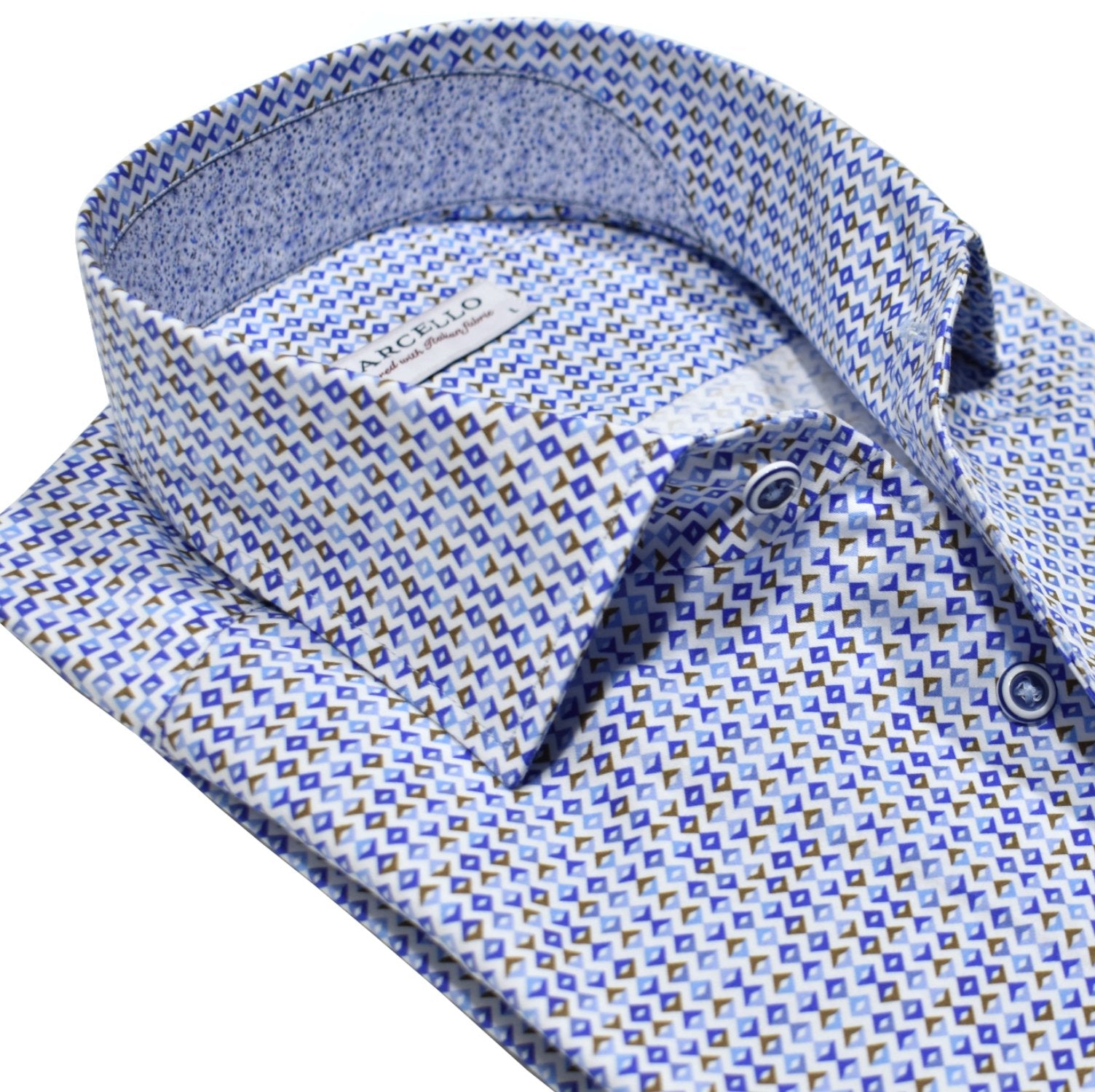 Marcello exclusive one piece roll collar with a cool diamond pattern printed on rich cotton sateen.