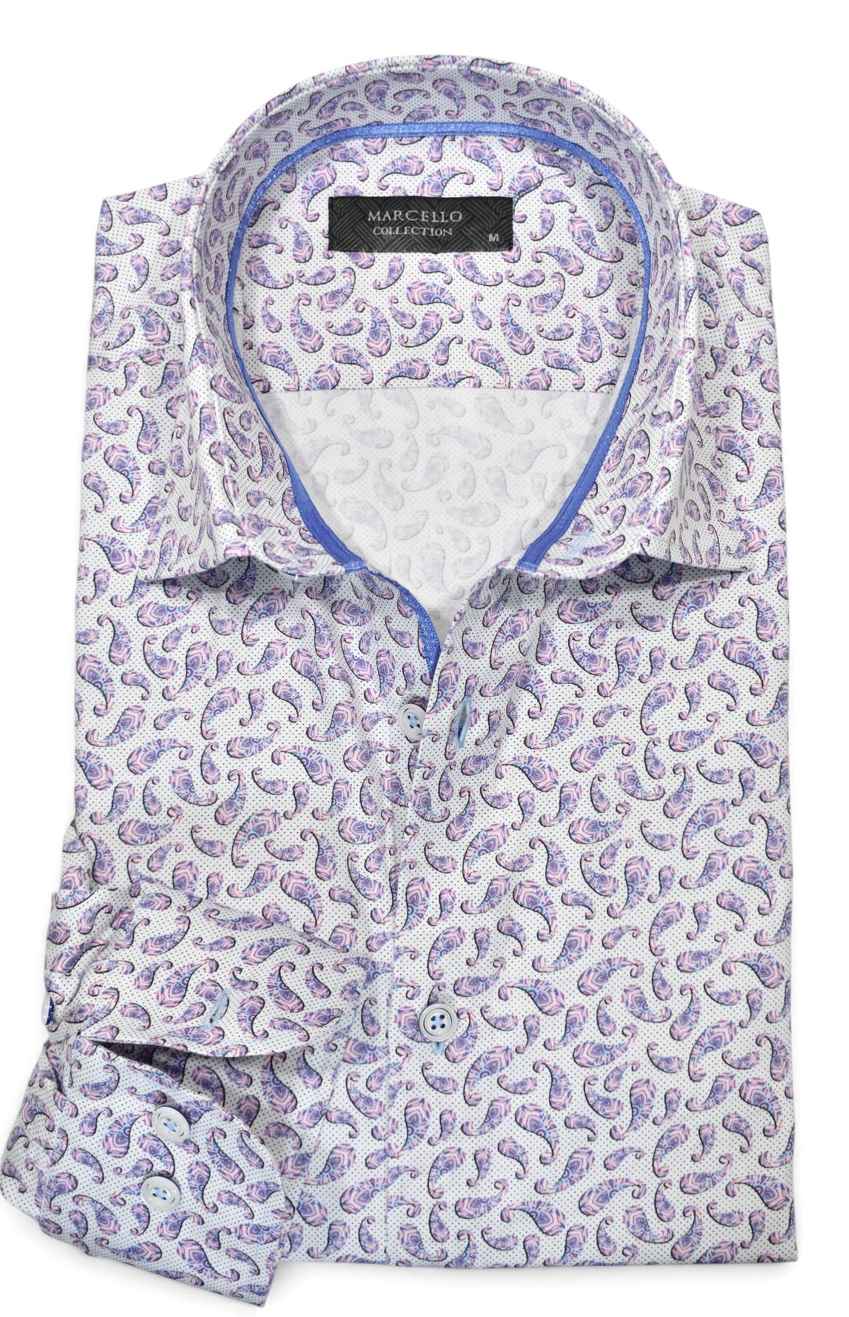 Marcello pink and blue shaded paisley shirt.