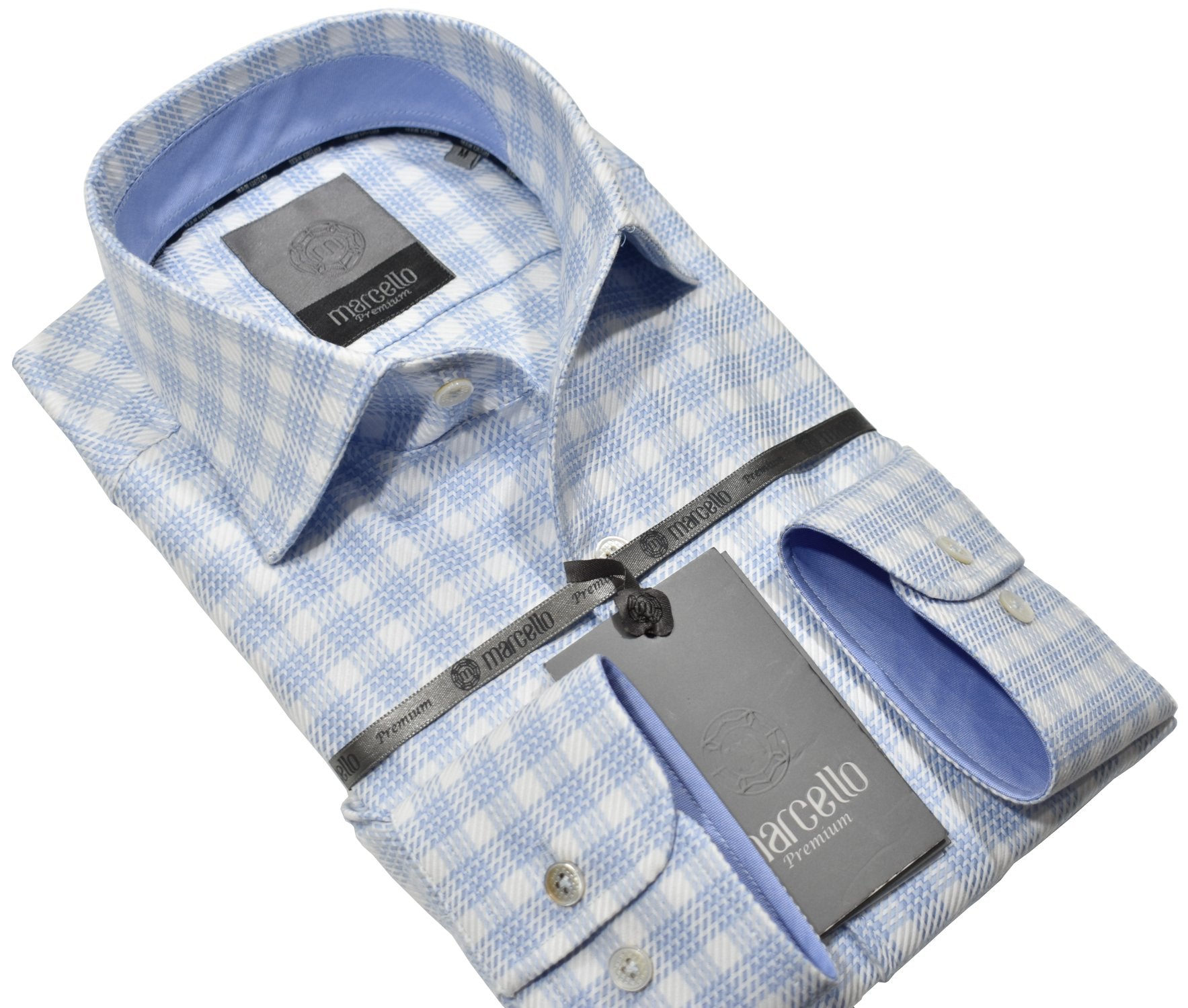 Elevate your wardrobe with the Marcello Premium Sky Plaid shirt. Crafted from extra fine fabrics sourced from fine Italian mills, our Marcello Premium program offers 100's 2 ply shirts in rich classic patterns. With the Marcello exclusive one piece roll collar, you'll feel confident and stylish in any setting.