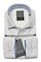 Marcello premium white shirt in a gorgeous herringbone tonal pattern with a touch of blue windowpane