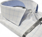 Marcello premium white shirt in a gorgeous herringbone tonal pattern with a touch of blue windowpane