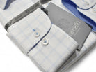 Marcello premium white shirt in a gorgeous herringbone tonal pattern with a touch of blue windowpane