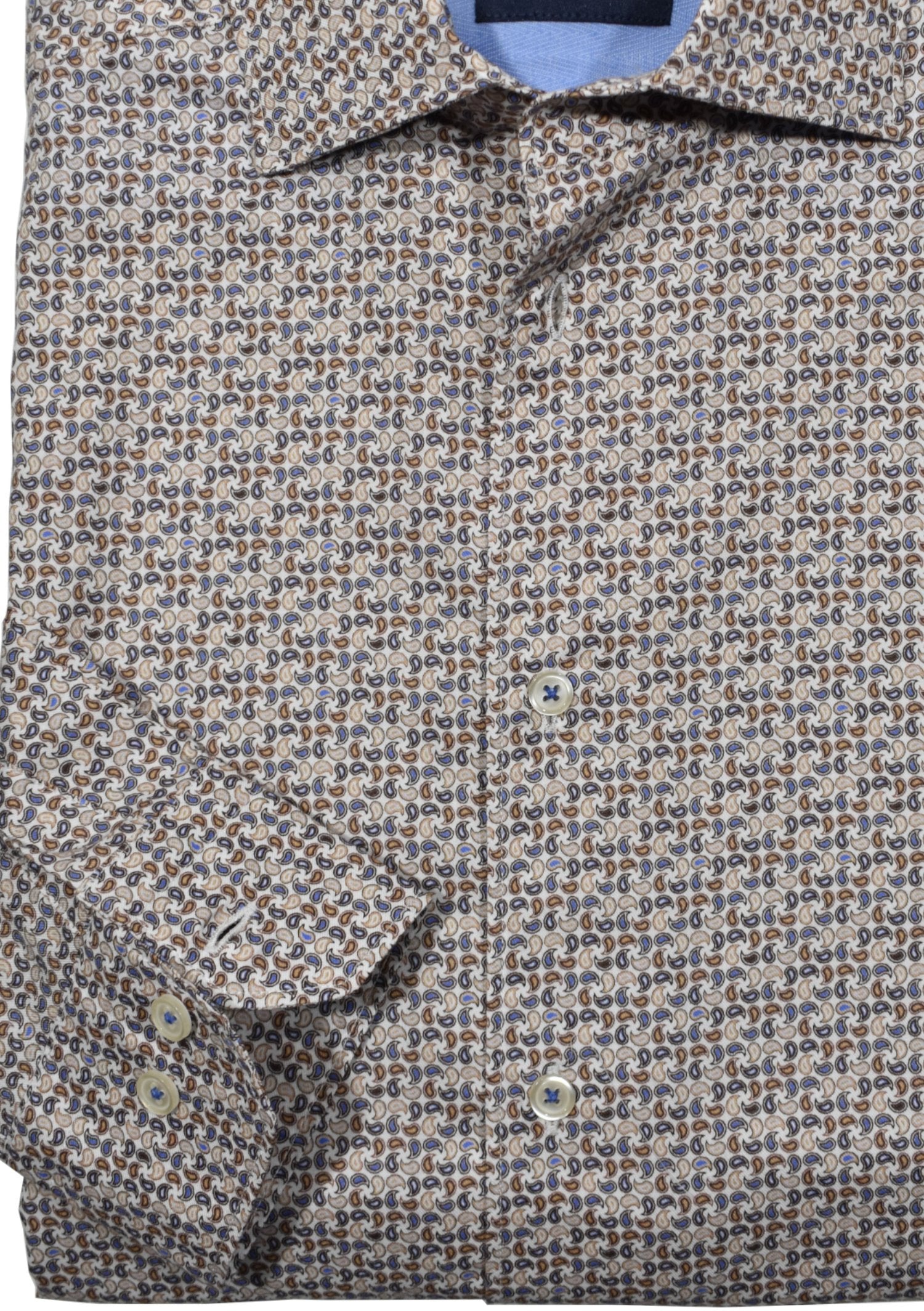 Marcello features a traditional miniature paisley design in tan, mocha, chocolate, and navy, in a beautiful soft cotton sateen fabric that feels and looks great. It's the perfect blend of modern fashion and timeless style.