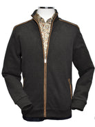 Stay stylish and cozy this season with a Marcello Zona Zip Cardigan. Made with cool cotton blended fabric in a soft chocolate color, this cardigan features cognac accents along the zipper and shoulders. Perfect for layering or making a fashion statement with a sporty attitude.