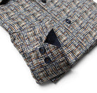 Miranda cross weave shirt in tan, chocolate and blue tones, by Marcello