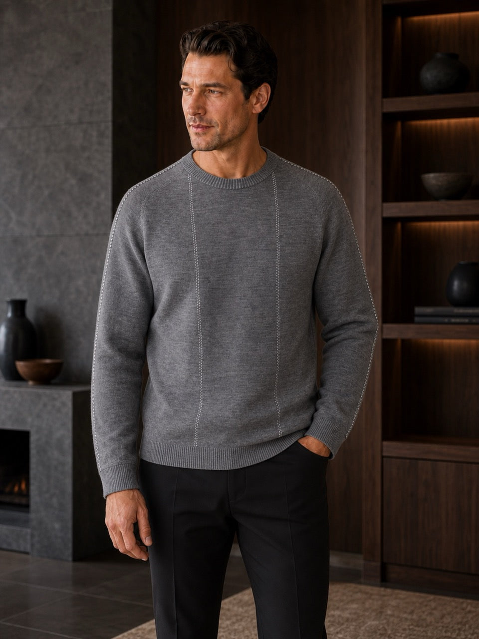 Grey merino wool pullover by Marcello