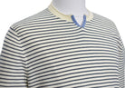 Made from 100% cotton, ZB412 Lauren Cotton Crew is the perfect go-to for any occasion. Its classic ecru knit and navy feed stripe design ensure timeless style, while its open sleeves and bottom, along with a modified v neck detail, ensures a comfortable and classic fit. Look great while keeping comfortable! By Marcello