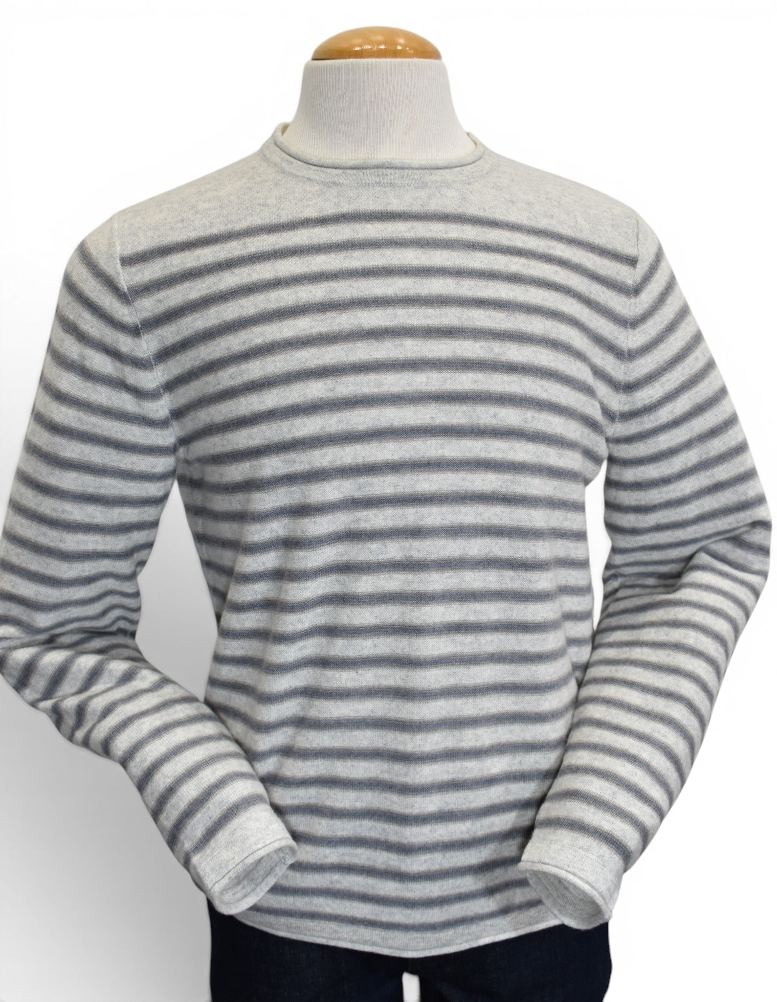 Wool cashmere ivory stripe sweater, by Marcello.