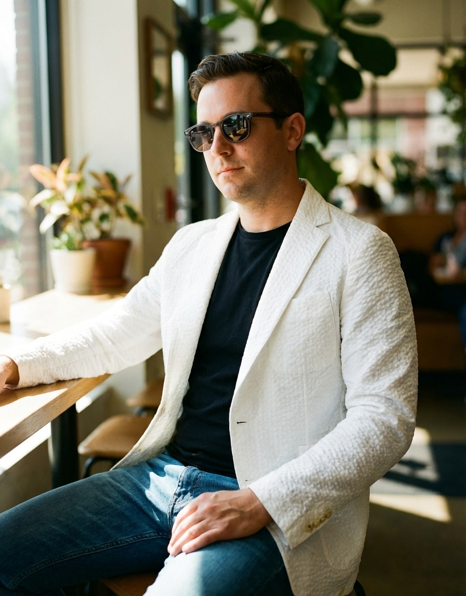 Borgo white seersucker sport coat.