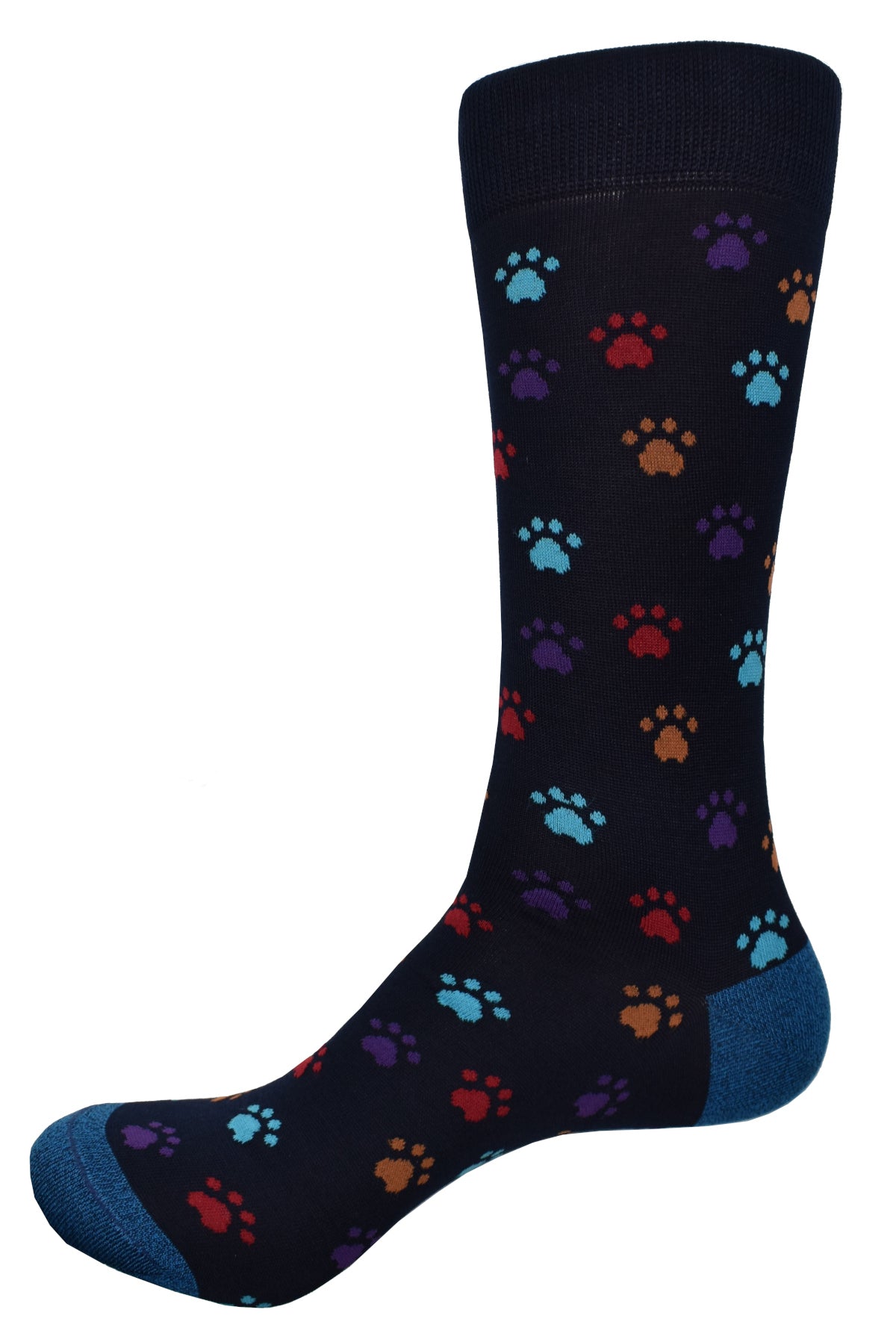 Indulge in ultimate luxury with our mercerized cotton and nylon socks. Made from high-quality materials, these socks not only provide comfort, but also showcase a playful multi color paw print motif. Elevate your sock game and make a statement.