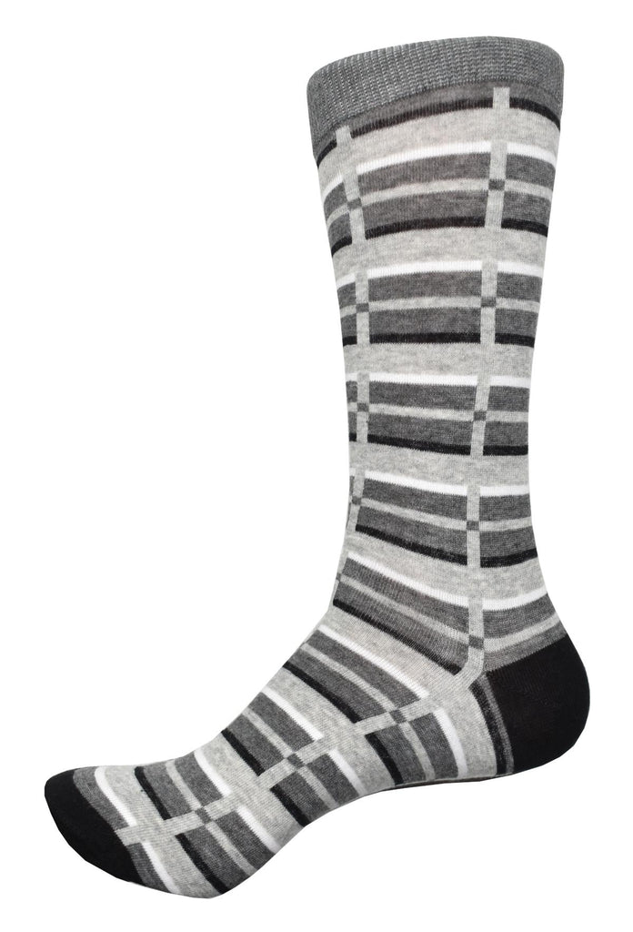 Our ZJ3042 Charcoal Black Geometric socks feature a soft mercerized cotton construction that ensures out-of-this-world comfort, even after long wear! The blend of silver, black and a touch of charcoal colors give them a unique style that will look great with any outfit. These mid-calf, one-size-fits-all socks can fit sizes 9-12, making them perfect.