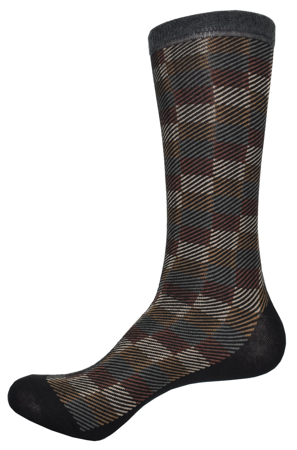 Experience ultimate comfort with ZJ315 Earth Rectangles Socks. Crafted from soft mercerized cotton in a calf high design, these luxury socks come in a warm tan, brown, mocha and touch of wine color palette for an elevated look. Marcello Socks.