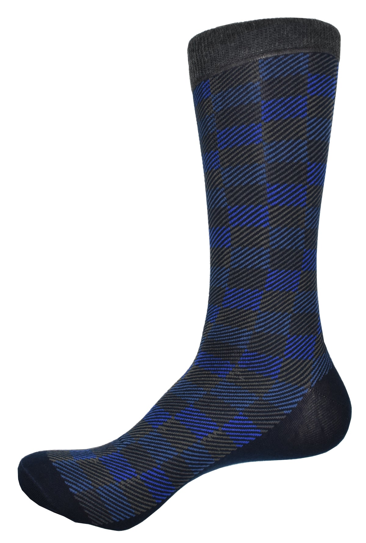 Experience ultimate comfort with ZJ315 Royal Rectangles Socks. Crafted from soft mercerized cotton in a calf high design, these luxury socks come in a elegant royal, navy with a touch of chocolate color palette for an elevated look. Marcello Socks