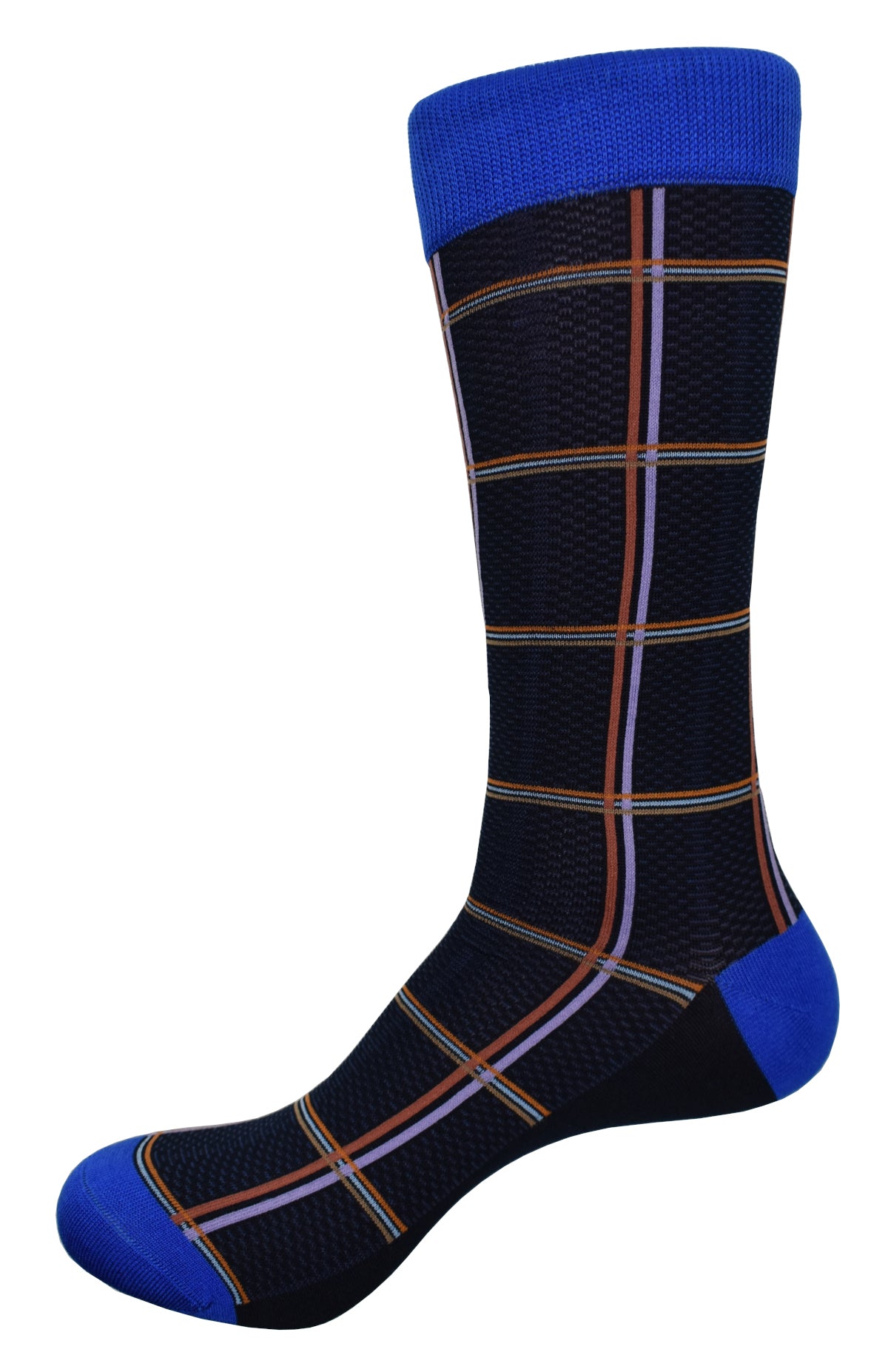 Elevate your sock game with Marcello's ZJ7239 Royal socks. Rich and elegant with a fashion window pane pattern, these socks add texture and sophistication to any outfit. The mix of mango, plum and mocha over a black ground takes your sock collection to the next level.