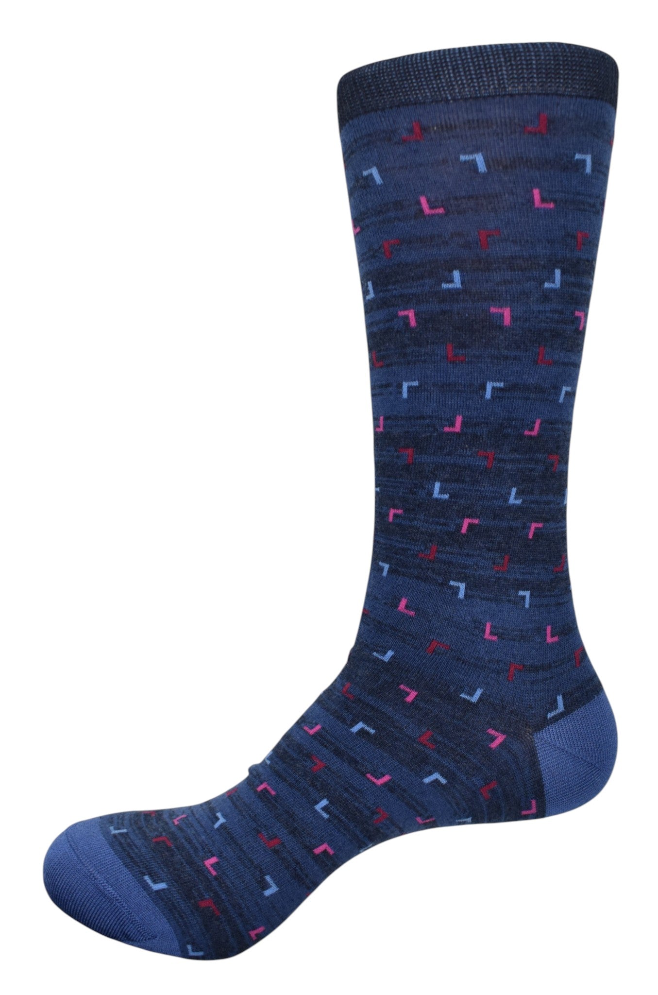 Marcello navy socks with ruby accents.