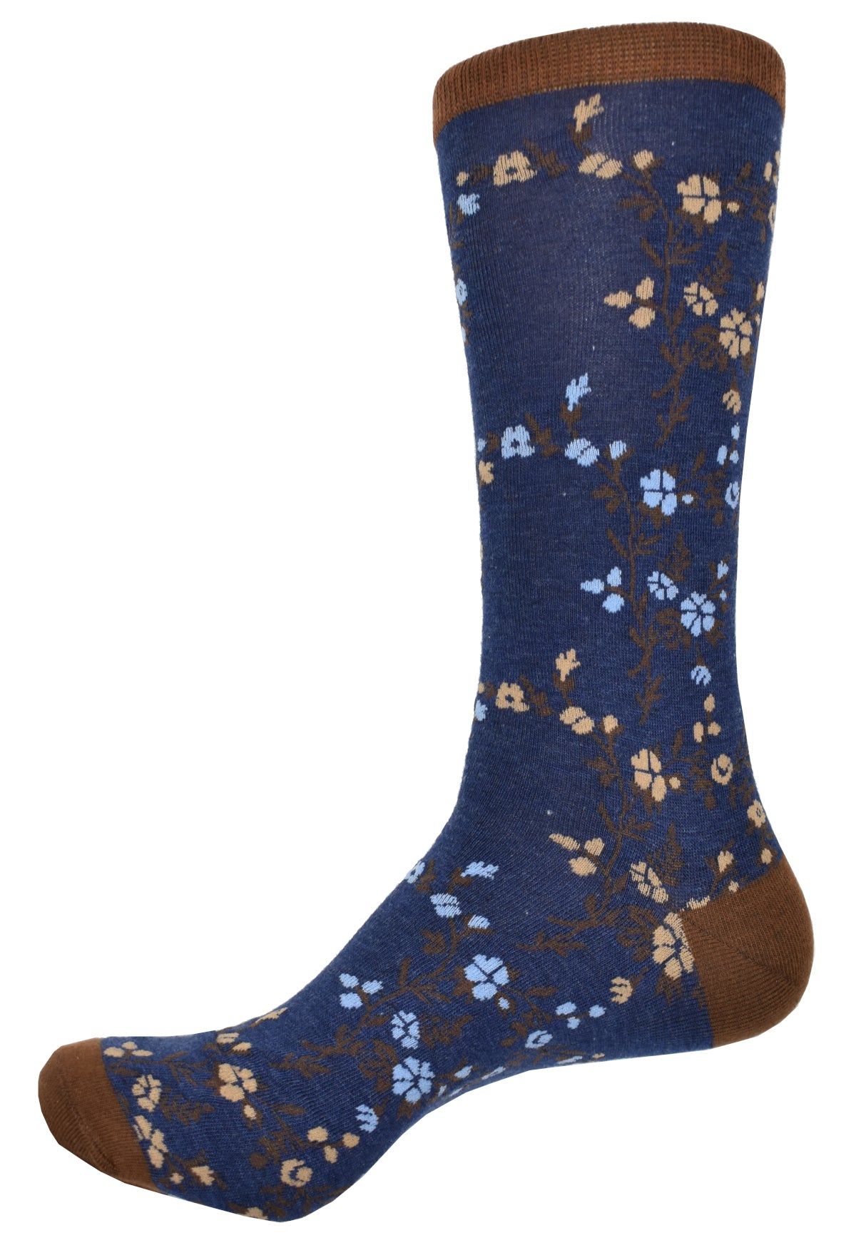 Brighten up your wardrobe with this ZJ8065 Floral Sock. Adorned with a traditional floral pattern, the rich mercerized cotton fabric and indigo color is sure to bring a trendy touch to your ensemble. Marcello Socks.