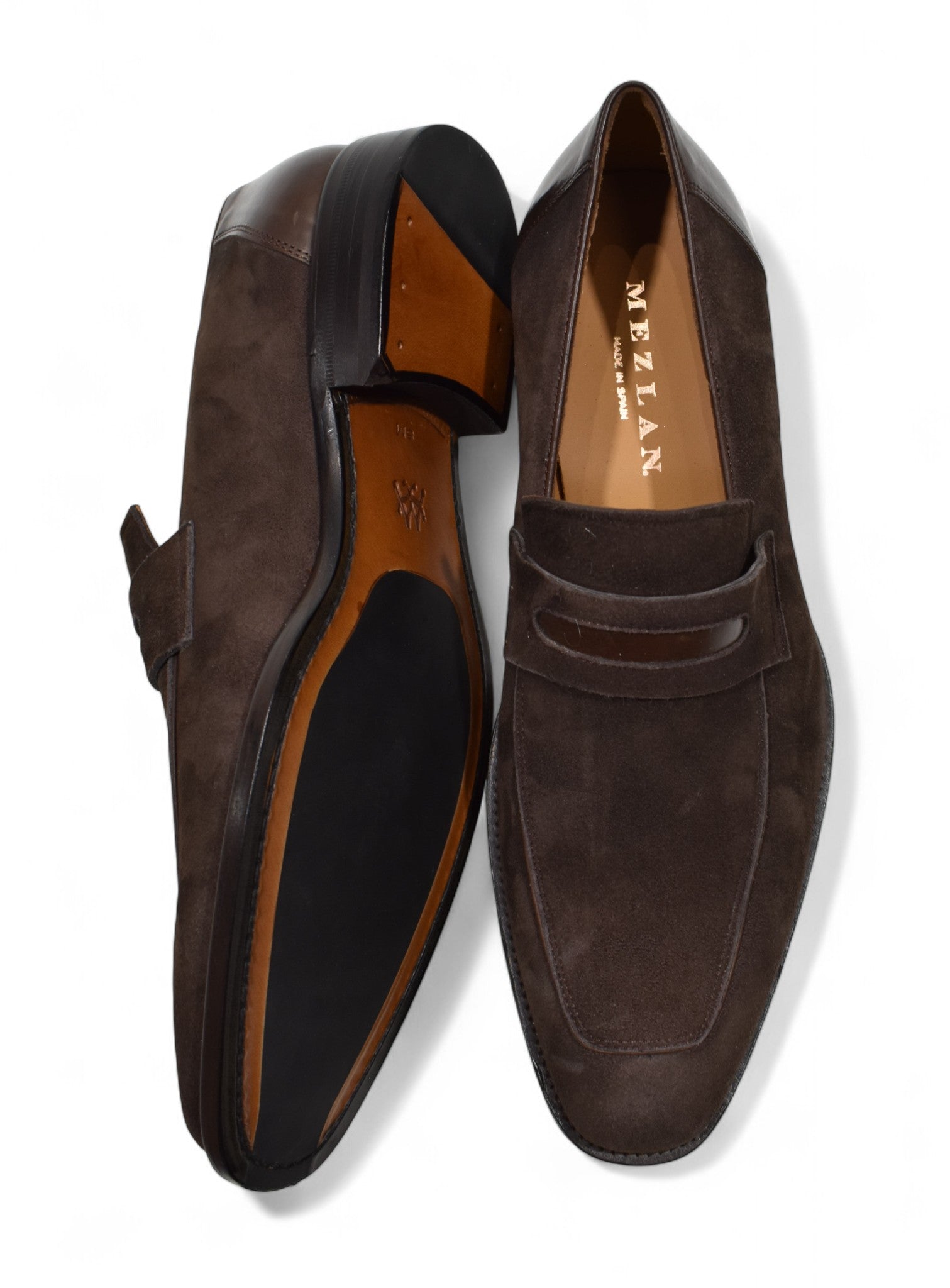Mezlan chocolate suede shoe.